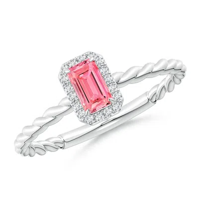 Angara Emerald-cut Lab-grown Fancy Intense Pink Diamond Halo Twisted Shank Engagement Ring In Metallic