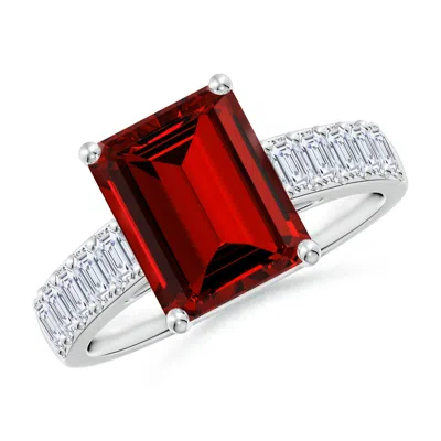 Angara Lab-grown Emerald-cut Ruby Ring With Diamond Accents In White Gold/deep Rich Red