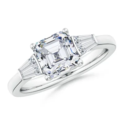 Angara Lab-grown Asscher-cut And Twin Tapered Baguette Diamond Side Stone Engagement Ring In White Gold/f-g