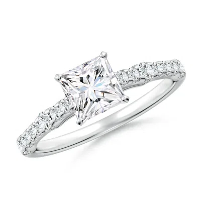 Angara Lab-grown Solitaire Princess-cut Diamond Station Engagement Ring In White Gold/f-g