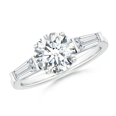 Angara Lab-grown Round And Tapered Baguette Diamond Side Stone Engagement Ring In Platinum/f-g