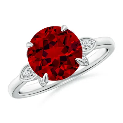 Angara Lab-grown Nature-inspired Round Ruby Engagement Ring In White Gold/deep Rich Red