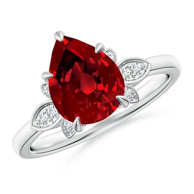 Angara Lab-grown Nature-inspired Pear-shaped Ruby Engagement Ring In White Gold/deep Rich Red