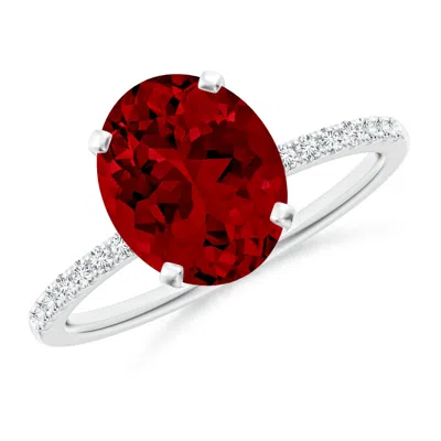 Angara Lab-grown Oval Ruby Hidden Halo Engagement Ring In White Gold/deep Rich Red