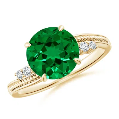 Angara Lab-grown Vintage Style Round Emerald Bypass Shank Engagement Ring In Yellow Gold/rich Green