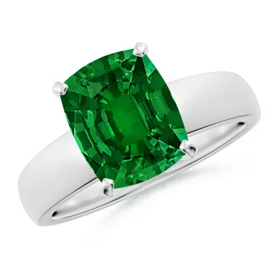 Angara Lab-grown Prong-set Cushion Rectangular Emerald Solitaire Engagement Ring In White Gold/rich Green