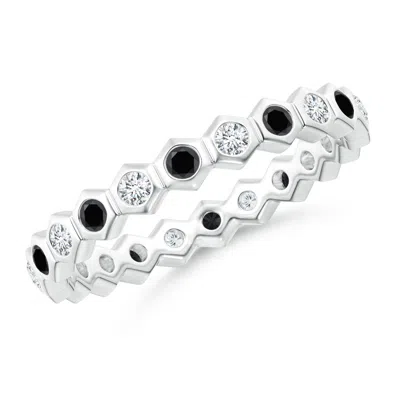 Angara Hexagonal Enhanced Black And White Diamond Eternity Ring In White Gold/black