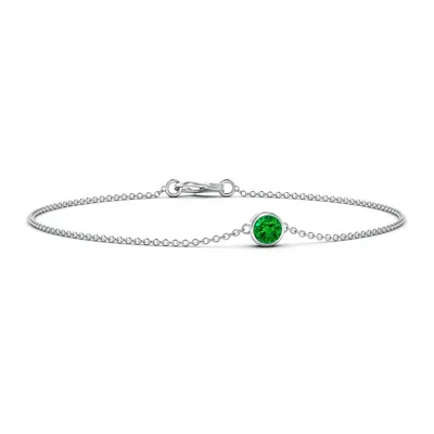 Angara Bezel-set Round Emerald Chain Bracelet In White Gold/rich Green