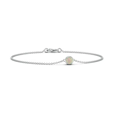 Angara Bezel-set Round Opal Chain Bracelet In White Gold/milky With High Play Of Colour