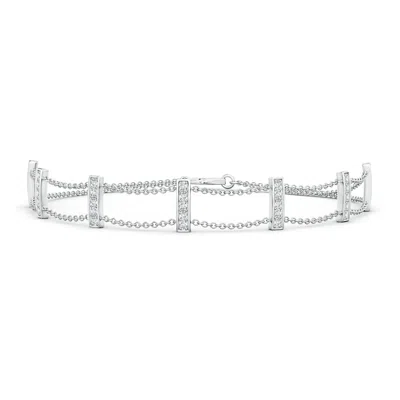Angara Pave-set Round Diamond Double Chain Bar Bracelet In White Gold/g
