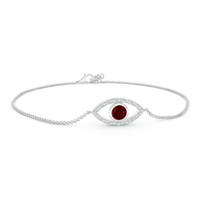 Angara Bezel-set Ruby And Diamond Evil Eye Bracelet In White Gold/deep Rich Red