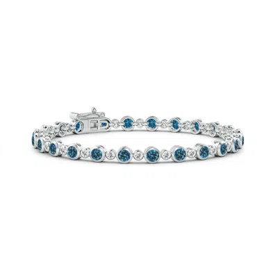 Angara Bezel-set Alternating Enhanced Blue & White Diamond Tennis Bracelet In White Gold/teal Blue