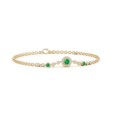 Angara Vintage Style Bezel-set Emerald And Diamond Bracelet In Yellow Gold/rich Medium Green