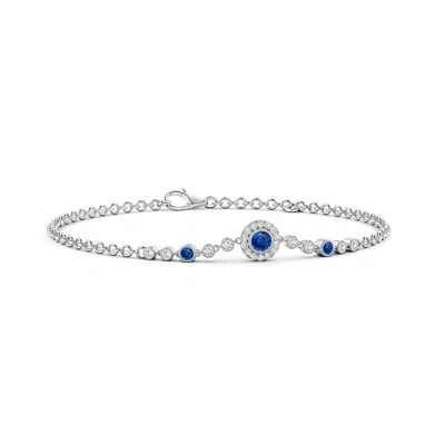 Angara Vintage Style Bezel-set Sapphire And Diamond Bracelet In White Gold/medium To Rich Blue