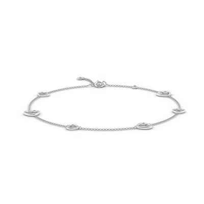 Angara Alternating Small & Large Heart Station Adjustable Anklet In White Gold