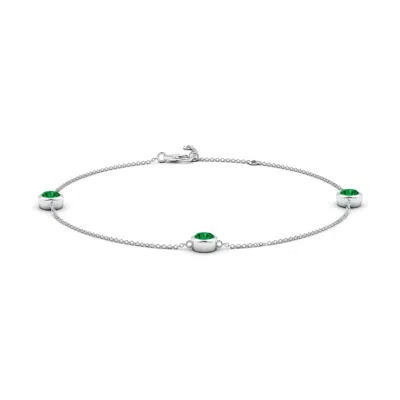 Angara Bezel-set Emerald Station Adjustable Ankle Bracelet In White Gold/rich Medium Green