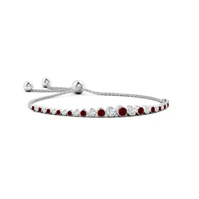 Angara Graduated Bezel-set Ruby And Diamond Bolo Bracelet In White Gold/deep Rich Red