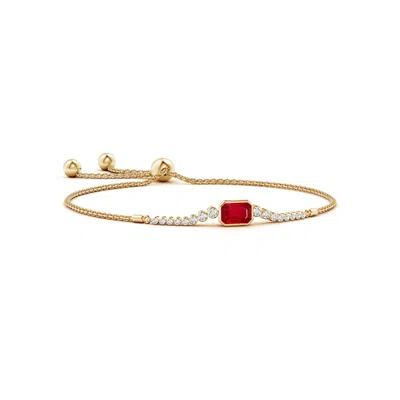 Angara East West Bezel-set Emerald-cut Ruby Bolo Bracelet In Yellow Gold/medium Red