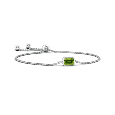 Angara Horizontally Set Emerald-cut Peridot Bolo Bracelet In White Gold/green