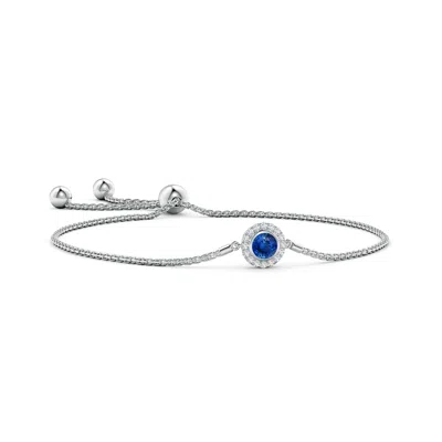 Angara Bezel-set Sapphire Bolo Bracelet With Diamond Halo In White Gold/medium To Rich Blue