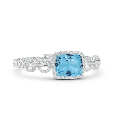 Angara Gia Certified Rectangular Cushion Aquamarine Multi-link Bracelet With Halo In White Gold/sky Blue