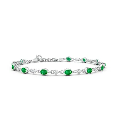 Angara Alternating Oval Emerald And Round Diamond Tennis Bracelet In Metallic