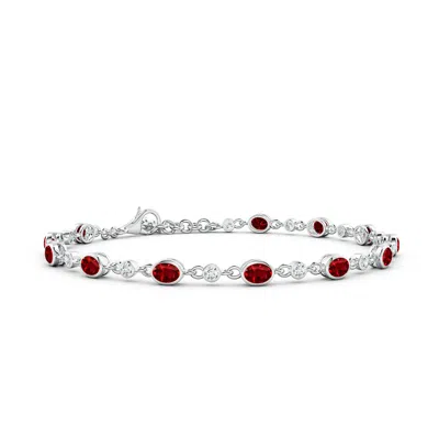 Angara Alternating Oval Ruby And Round Diamond Tennis Bracelet In Metallic