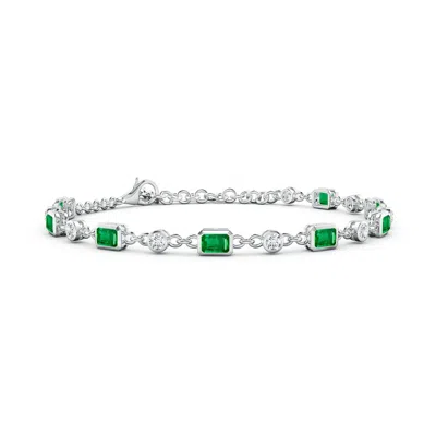 Angara Emerald-cut Lab-grown Emerald And Round Diamond Station Bracelet In Green
