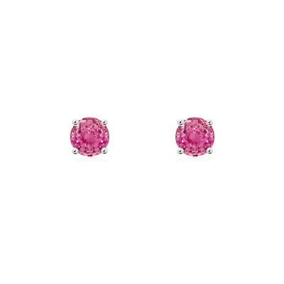 Angara Round Pink Sapphire Stud Earrings In White Gold/medium Pink