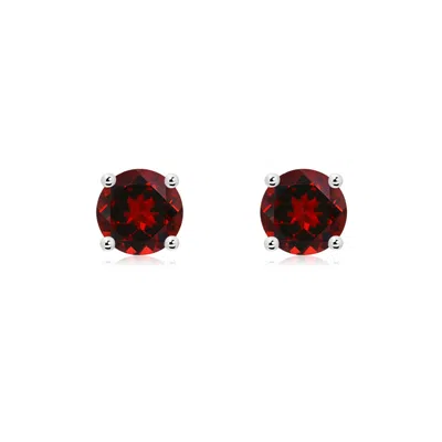 Angara Basket-set Round Garnet Stud Earrings In White Gold/rich Red