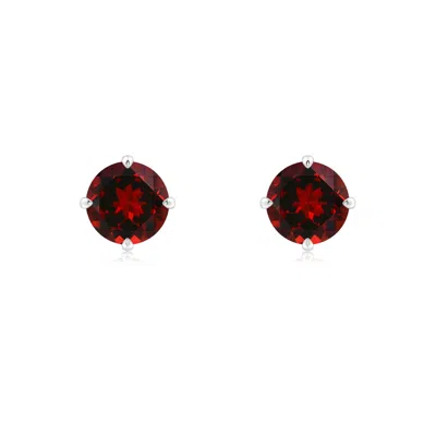 Angara Basket-set Round Garnet Stud Earrings In White Gold/rich Red