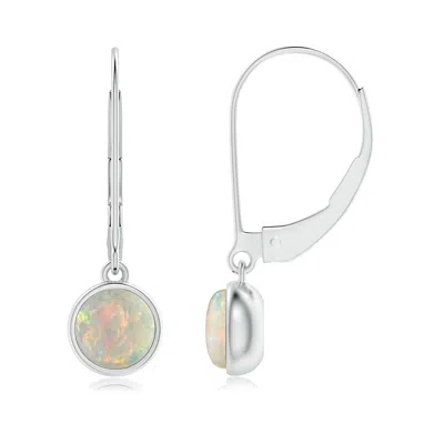 Angara Round Opal Solitaire Drop Earrings With Leverback In White Gold/milky With High Play Of Colour