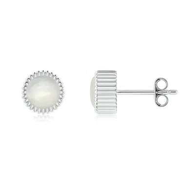 Angara Bezel-set Solitaire Round Moonstone Beaded Halo Studs In White Gold/white