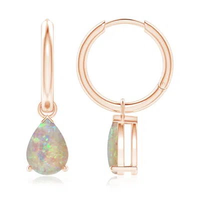 Angara Pear-shaped Opal Hinged Hoop Drop Earrings In Rose Gold/milky With High Play Of Colour