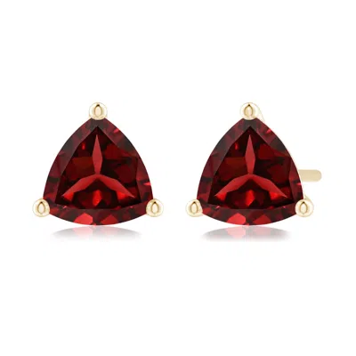 Angara Martini-set Trillion Garnet Stud Earrings In Yellow Gold/rich Red