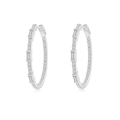 Angara Bar-set Baguette And Round Diamond Inside Out Hoop Earrings In White Gold/h