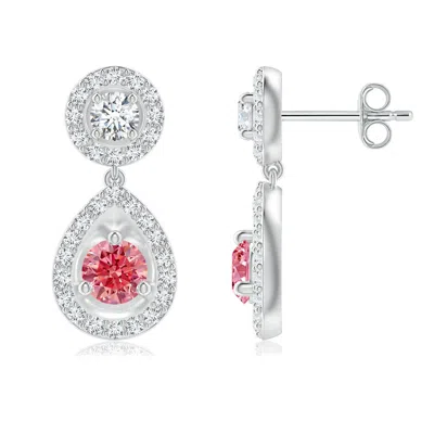 Angara Round Lab-grown Fancy Intense Pink Diamond Teardrop Halo Earrings In White Gold/fancy Intense