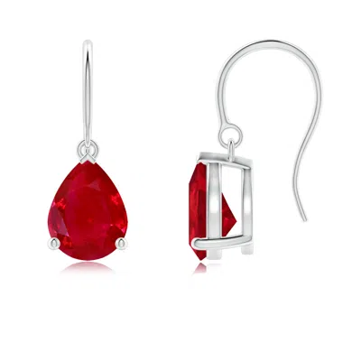 Angara Pear-shaped Ruby Solitaire Drop Earrings In White Gold/medium Red