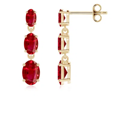 Angara Graduated Oval Ruby Three Stone Earrings In Yellow Gold/medium Red