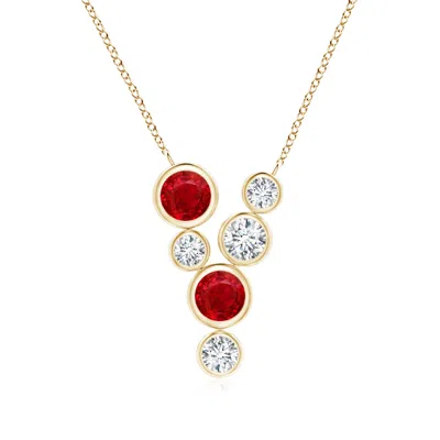 Angara Bezel-set Scattered Ruby And Diamond Necklace In Yellow Gold/medium Red