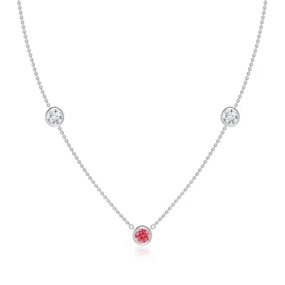 Angara Bezel-set Round Lab-grown Fancy Intense Pink And White Diamond Chain Necklace In White Gold/fancy Intense