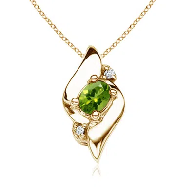 Angara Shell Style Oval Peridot And Diamond Pendant In Yellow Gold/green