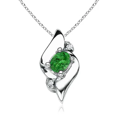 Angara Shell Style Oval Tsavorite And Diamond Pendant In White Gold/bright Deep Green