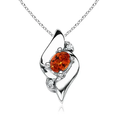 Angara Shell Style Oval Spessartite And Diamond Pendant In White Gold/mandarin Orange