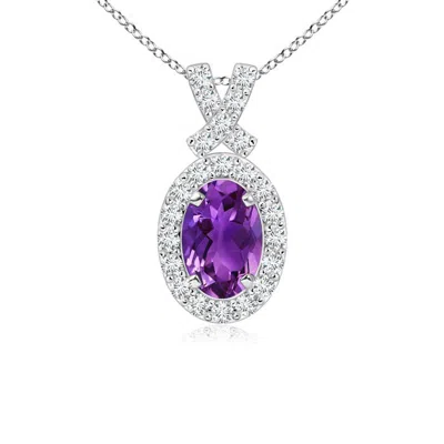 Angara Vintage Style Amethyst Pendant With Diamond Halo In White Gold/dark Purple