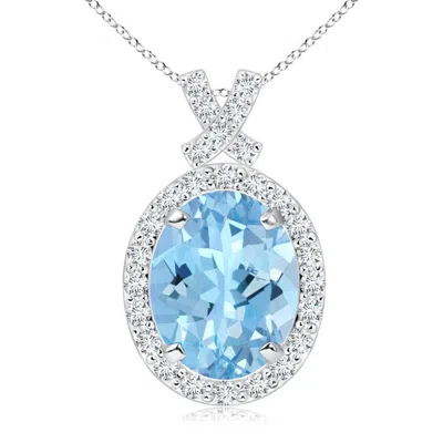 Angara Vintage Style Aquamarine Pendant With Diamond Halo In White Gold/swiss Blue