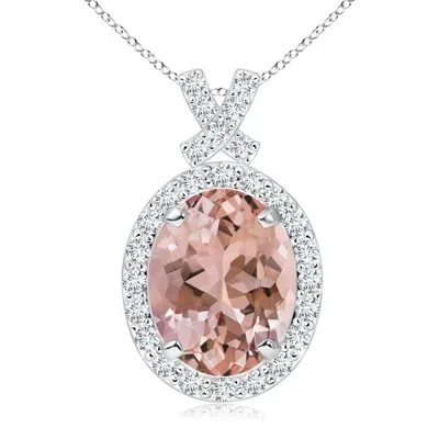 Angara Vintage Style Morganite Pendant With Diamond Halo In White Gold/peachy Pink