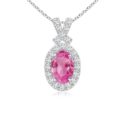 Angara Vintage Style Pink Sapphire Pendant With Diamond Halo In White Gold/medium Pink