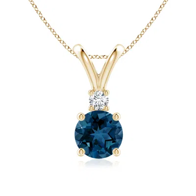 Angara Round London Blue Topaz Solitaire Pendant With Diamond In Yellow Gold/greenish Blue