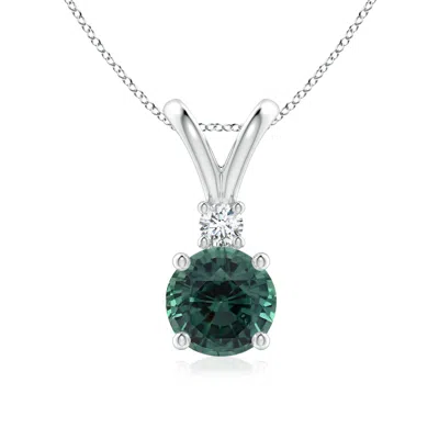 Angara Gia Certified Teal Montana Sapphire Solitaire Pendant With Diamond V-bale In White Gold/medium Greenish Blue